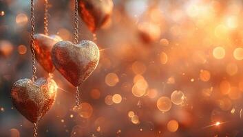 AI generated Valentine's day background with hearts and bokeh lights photo