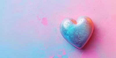 AI generated Valentine's Day background. Blue heart on pink background. photo