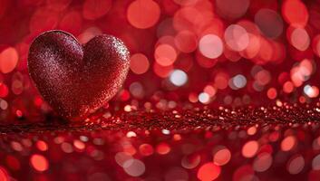 ai generado rojo corazón en bokeh fondo, San Valentín día foto