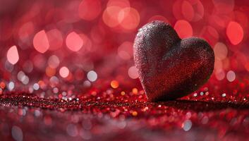 AI generated Valentines day background with red heart on bokeh background photo