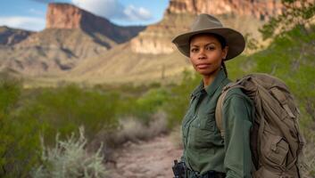 AI generated African American female hiker photo
