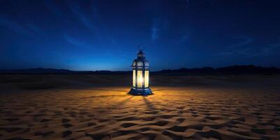 ai generado linterna en el Sáhara Desierto a noche foto