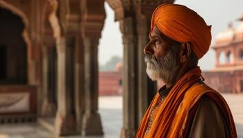 ai generado sij hombre en naranja turbante foto