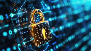 AI generated Padlock amidst binary code symbolizing cyber security photo