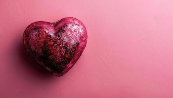 ai generado San Valentín día antecedentes con rojo corazón en un rosado antecedentes foto