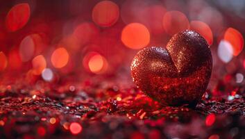 AI generated Valentines day background with red heart on bokeh lights photo