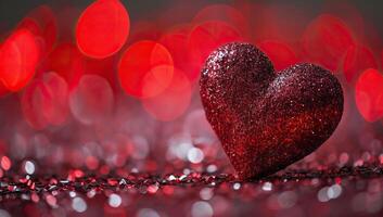 AI generated Valentine's day background with red heart on bokeh background photo