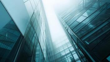 AI generated Low angle view of modern skyscrapers with glass facades photo