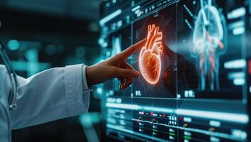 AI generated Doctor examining heart x ray on digital screen photo