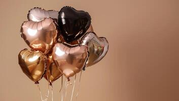 AI generated Heart shaped balloons on a brown background. Valentine's Day concept. photo