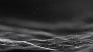 Dark light white black particle form abstract background with falling and flicker light beam ray particles. 3D Rendering. photo