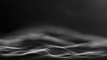 Dark light white black particle form abstract background with falling and flicker light beam ray particles. 3D Rendering. photo