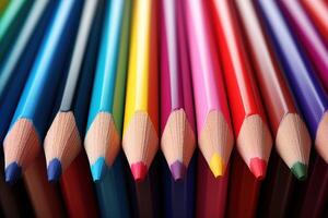 AI generated Close up image of a set of vivid wooden colour pencils photo