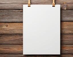 AI generated white mock up on wooden background photo