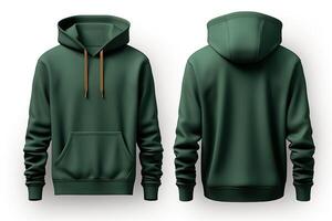 AI generated Back and front view of green hoodie sweatshirt blank mockup for fashion design photo
