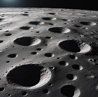 ai generado de la luna superficie en cráteres foto