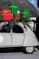 Minsk, Belarus, January 19, 2024 - Citroen decorated for Christmas photo