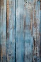 AI generated old shabby blue colored painted wooden board texture wall vertical background, rustic hardwood planks photo