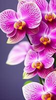 AI generated Vertical layout for Valentine's Day. Orchids background. Generative AI. photo
