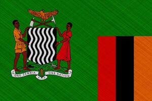 Flag and coat of arms of Republic of Zambia on a textured background. Concept collage. photo