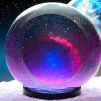 AI generated Fantasy generative AI Glassformism. Space, nebula, earth are contained within a glass sphere. photo