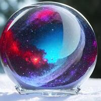 AI generated Fantasy generative AI Glassformism. Space, nebula, earth are contained within a glass sphere. photo