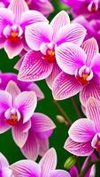 AI generated Vertical layout for Valentine's Day. Orchids background. Generative AI. photo