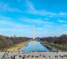 Washington, DC, USA - 12.16.2023 Washington Monument with a reflecting pool in front of it. photo