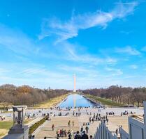 Washington, DC, USA - 12.16.2023 Washington Monument with a reflecting pool in front of it. photo