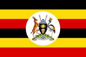 el oficial Actual bandera y Saco de brazos de república de Uganda. estado bandera de Uganda. ilustración. foto