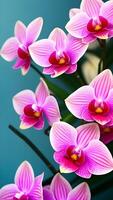 AI generated Vertical layout for Valentine's Day. Orchids background. Generative AI. photo