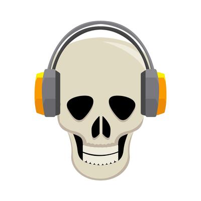 headphone in skull illustration
