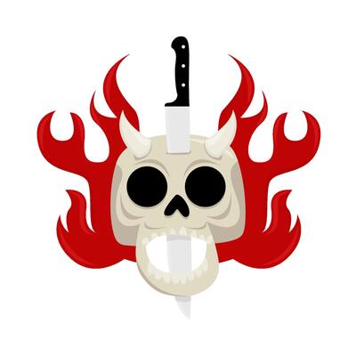 knife in skull with fire illustration
