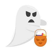 ghost with bucket candy pumpkin illustration vector