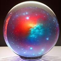 AI generated Fantasy generative AI Glassformism. Space, nebula, earth are contained within a glass sphere. photo