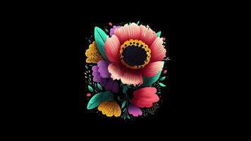 a colorful flower is shown on a black background video
