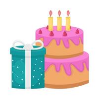 birthday cake with gift box illustration vector