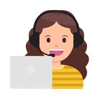 call center work in front computer illustration vector