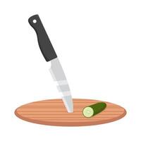 knife with cucumber in cutting board illustration vector