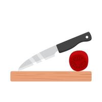 knife with tomato in cutting board illustration vector