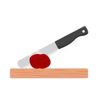 knife with tomato in cutting board illustration vector