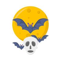 skull in   bat with full moon illustration vector