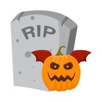 pumpkin halloween bat in tombstone illustration vector