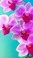 AI generated Vertical layout for Valentine's Day. Orchids background. Generative AI. photo