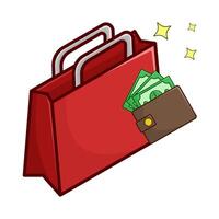 shopping bag with money in wallet illustration vector