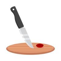 knife with tomato in cutting board illustration vector