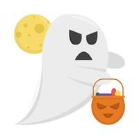 ghost with bucket candy pumpkin illustration vector