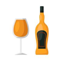 bottle alcohol with glass alcohol drink illustration vector