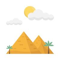 pyramid, sun summer, palm tree with camel illustration vector