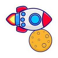 rocket fly with moon illustration vector